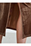 Brown Velvet Bodycon Midi Skirt - 4