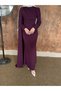 Adriana Evening Dress with Cape on the Shoulder and Embellished Stones - 3