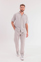 Men's Stone Linen Suit Oversize Shirt & Trousers 2-Piece Set Lace-Up Casual Summer Combination