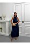 Premium Trend Neck Accessory Detailed Halter Neck Long Maxi Dress - 4