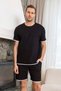 Men's Short Sleeve Shorts Piping Detail Waffle Fabric Pajama Set 260106 Black