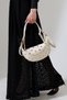 Cream Women's Bag with Half Moon Shape, Gold Accessories, Stitched Details, Stylish Handbag with Shoulder and Crossbody Straps - 7