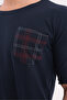 Men's Navy Plaid Top with Pocket Detail, Cotton Short-Sleeved Pajama Set - 3