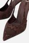 Women's Brown Patterned Pointed Toe Open Back Stiletto Heel U Shoes - 4