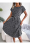 Black Floral Print Pleated Knee Length Dress - 2