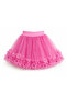 Girl's Tulle Skirt with Floral Detail, Pink Flared Model, Ages 5-13