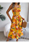 Mustard Tropical Print Midi Dress