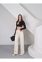 Women's Beige Straight Fit Jean High Waist Loose Leg Wide Leg Denim Trousers - 5