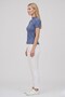 Women's Blue Gathered Textured Blouse Slim Fit Short Sleeve High Collar Stretchy Modern Stylish Top Blouse - 6