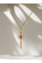 Women's Gold Color Steel Sword Necklace with Stones, Stylish, Minimal, Elegant - 3
