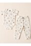 2-Piece Bear Patterned Cotton Unisex Baby Short Sleeve Bodysuit and Pants Set