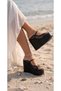 Black Wedge Heeled Platform Tulle Sandals Shoes - 2
