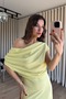 Yellow Asymmetrical Cut Boat Neck Dress - 4