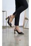 Melinta Black Ribbon Bead Detail Gold Heeled Shoes - 3