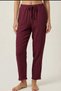 Burgundy 100% Cotton Muslin Fabric Ankle-Length Trousers - Elastic Waist, Narrow Leg, Women's Trousers - 7