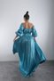 Strapless Low-Neck Evening Gown – Shiny Taffeta Evening Dress with Draped Waist and Slit - 4