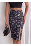 Women's Elastic Waist, Front Slit, Standard Size Sml Compatible, Midi Length Pencil Skirt, Length 70 cm - 2