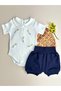 Kite Embroidered Summer Snap Fastener Baby Bodysuit and Navy Blue Combed Cotton Balloon Shorts - 3