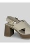 Elyzara Women's Leather Cross-Strapped Thick Heel Gold Buckle Wood Look Open-Front Heeled Sandals 7 cm - 3