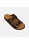 Men's Bitter Brown Double Metal Buckle Suede Slippers - 7