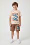 Brown Shark Printed Crew Neck Boys' Shorts Set 23839