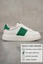 Women's White/Green Leather Sneaker - Thick Sole Casual Daily Shoes - 3
