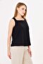 Women's Wide Strap Square Neck Black Linen Blouse - 5
