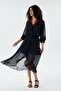 Women's Long Ruffle Detailed Lined Polka Dot Chiffon Dress
