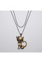 Bronze Vintage Long Chain Women's Necklace Authentic Jewelry Margazite Crafted Cat Model Medallion - 3