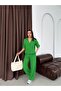 Women's High-Waisted Front-Cut Trousers - Single Pocket Shirt Linen Set - 3