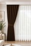 1/3 Frequent Pleated Background Curtain Brown 80X250 cm (260/270 cm) Single Wing Soft Fabric Modern Decorative Living Room Curtain - 2