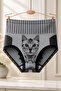 Women's Gray Cat Patterned High Waist Panties - Comfortable Cut Cotton Underwear with Black Stripes - 2