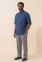 Indigo Blue Wide Fit 100% Cotton Muslin Fabric Judge Collar Short Sleeve Men's Shirt - Hajj Umrah Shirt - 4
