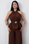 Halter Neck Buckle Waist Jumpsuit Grs3944 - 2
