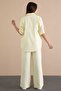 Yellow Stripe Patterned Shirt and Wide Leg Pants, Girl's 3-Piece Set 24080 - 8