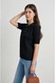 Black Polo Neck Short Sleeve Buttoned Knitted Patterned Women's Summer Knitwear Sweater - 2