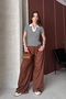 Women's Black Striped Polo Collar Ribbed Knitted Blouse - 5