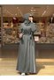 Women's Hijab Dress with Scarf Medina Silk Stylish Long Dress N-05212 _ Khaki - 2