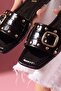 Tenby Black Patent Leather Trok Studded Gold Buckle Slippers - 4