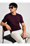 Burgundy Crew Neck Short Sleeve Men's T-Shirt - 4