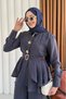 Shirt Collar with Gold Metal Accessories, Belted Skirt, Ruffled Shirt and Elastic Waist Pants Two-Piece Set - 2