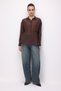 4846 Women's Waist-Fitted Lightly Transparent Basic Shirt Brown - 6