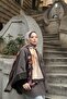 Amore Leaf Pattern Shawl - Bitter Brown-Mink - 2