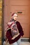 Noa Floral Patterned Shawl - Burgundy-Mink - 3