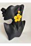 Yellow Brown Flower Straw Earrings (7 cm) - 6
