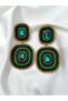 Special Design Handmade Emerald Green Gold Detailed Evening Dress Ring Earring Set - 2