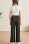 Girl's Black Floral Patterned Wide-Leg Pants with Elastic Waist and Comfortable Cut - 5