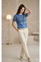 Round Neck Short Sleeve Comfortable Spacious Jacquard Stripe Patterned Summer Spring Viscose Knitwear T-Shirt