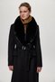Fur Collar Coat with Pocket and Belt Detail Black 13886 - 4