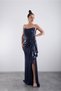 Strapless, Draped Neckline, Slit, Sequined Evening Dress, Engagement Dress